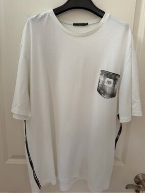 Marithe Francois Girbaud White Short Sleeve Tee with Black Pocket Print, 3XL